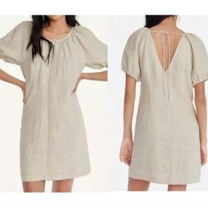 NWT J. Crew Linen V Back Lined Dress Puff Sleeves Size 4